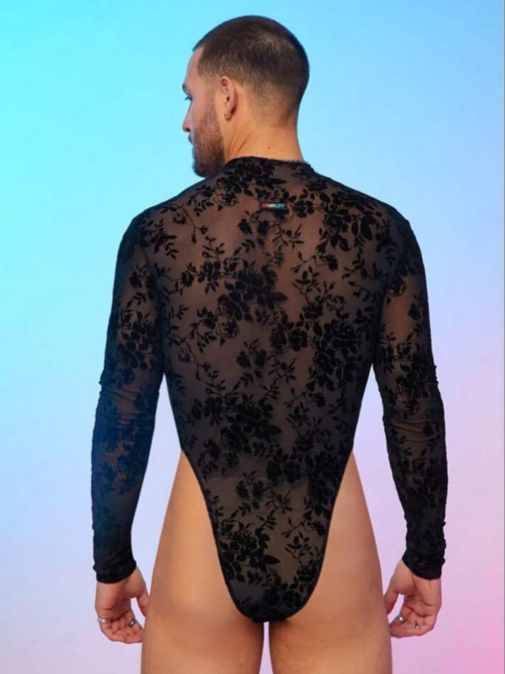 Men's Mesh & Thermal Lined Compression Long Sleeve Bodysuit